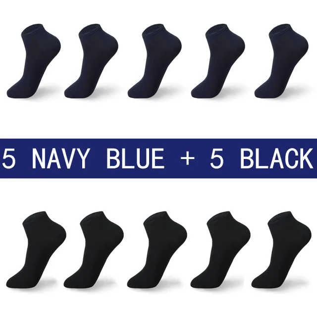 5Black 5Navy Мужские летние носки-башмачки большого размера 44,45, 46,47, 48 черные дышащие модные черные мужские хлопчатобумажные носки мужские короткие большие новые 10 пар - Цвет: 5Black 5Navy