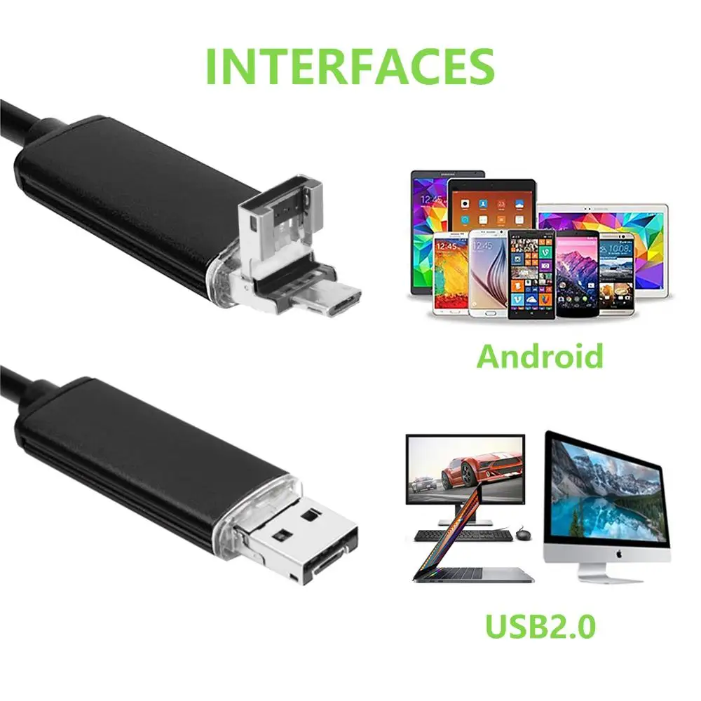 Usb эндоскоп 2 в 1 Водонепроницаемый Бороскоп 10 м 5 мм 7 480P 0 3 МП с usb адаптером для