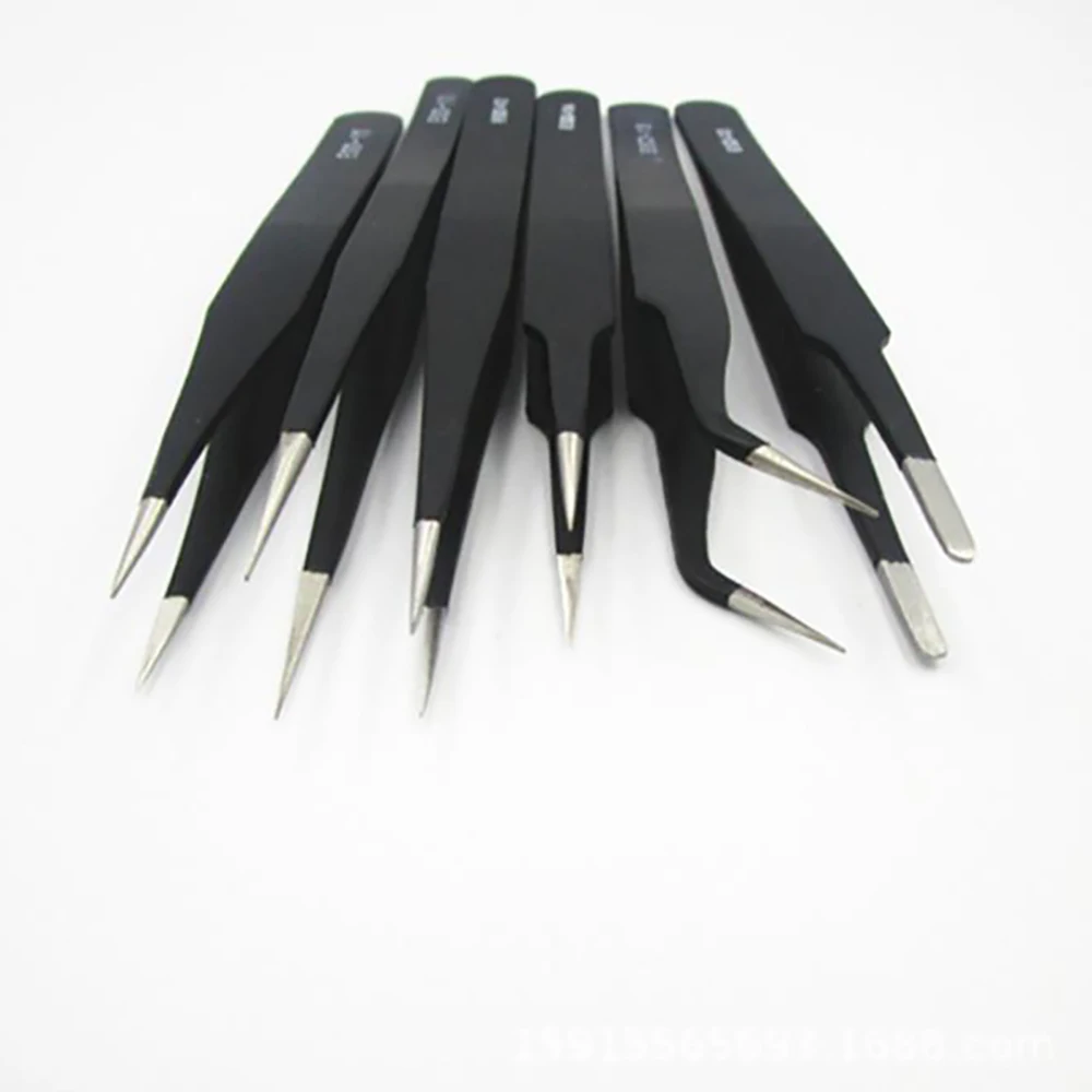 

Stainless Steel 6Pcs/Set Tweezers ESD 10-15 Safe Anti-Static Soldering Tweezers Tools Soldering Station Welding Assist