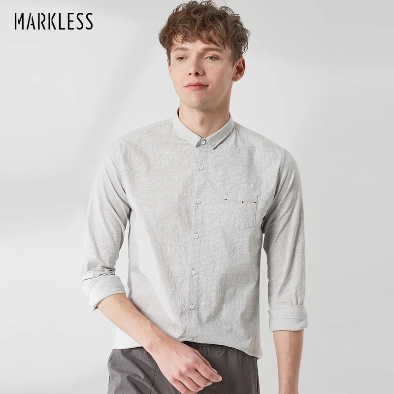 Markless Мужская Повседневная рубашка весенние рубашки с длинными рукавами camisa masculina рубашки с воротником-стойкой для мужчин CSA9518M