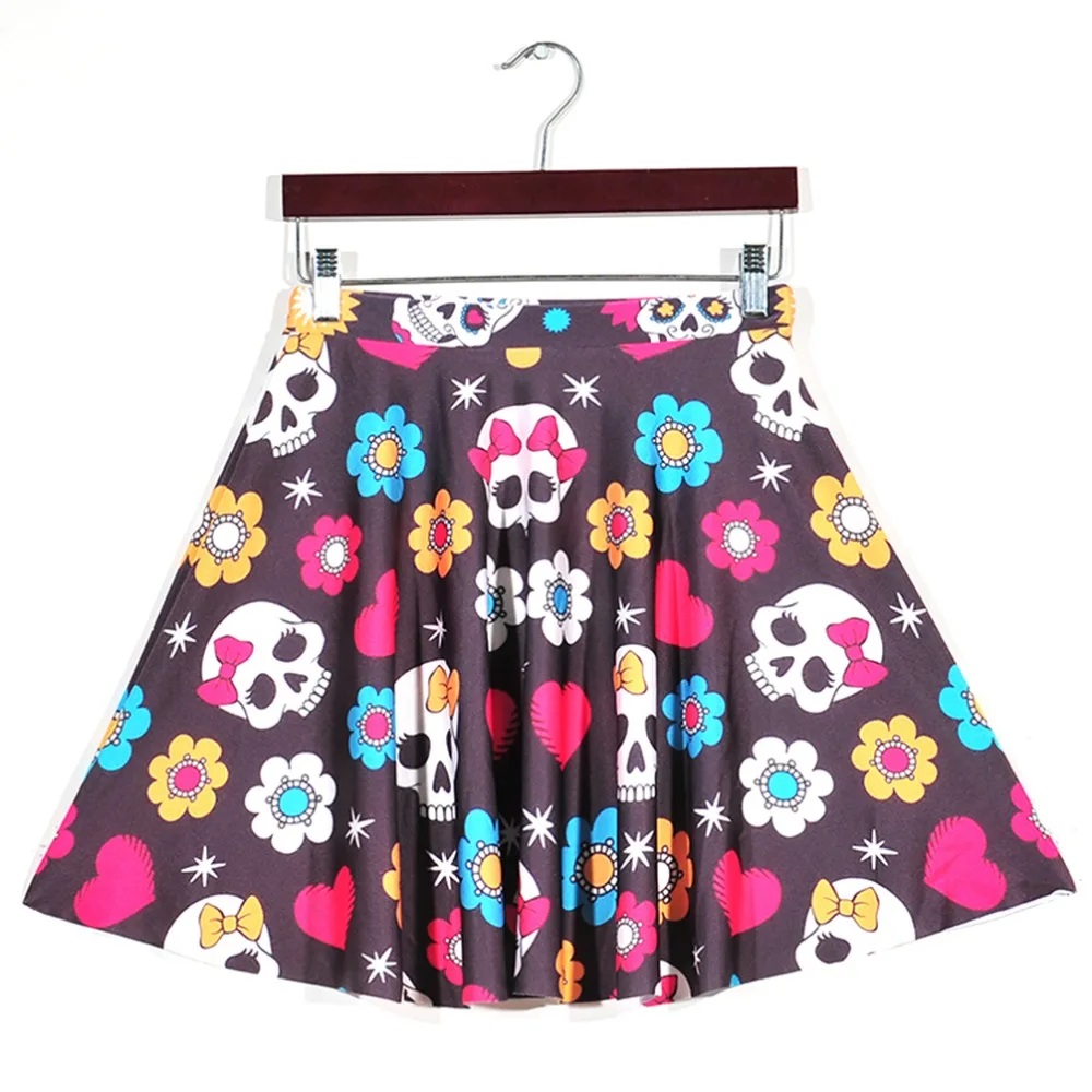Nandi poems Skirts Slim Summer style Fashion Sexy Women's Cute flower bow skull Mini 3D Digital Print | Женская одежда