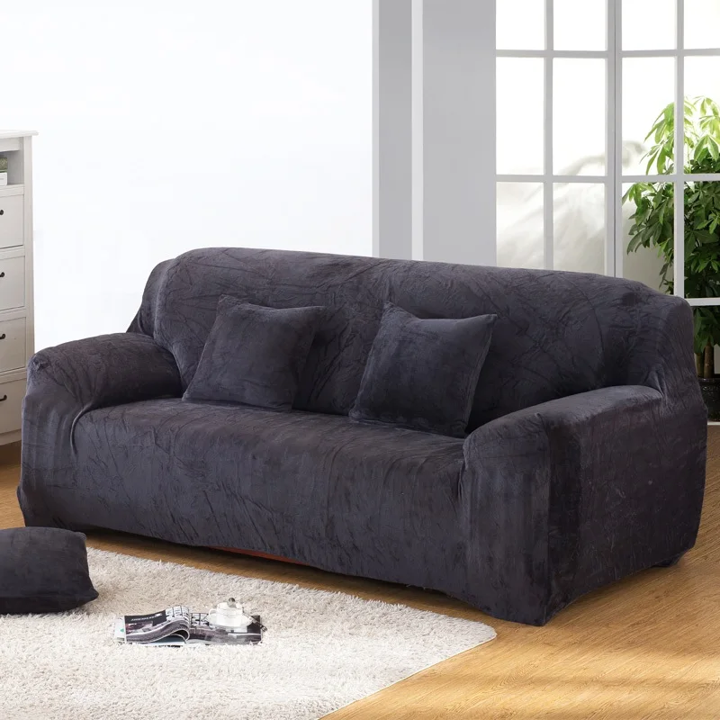 Dark Grey Толстые плюшевые чехлы для диванов Non-slip Стретч Эластичный чехол для дивана, не скользят все включено чехол Полотенца бархат 1/2/3/4-seater - Цвет: Dark Grey