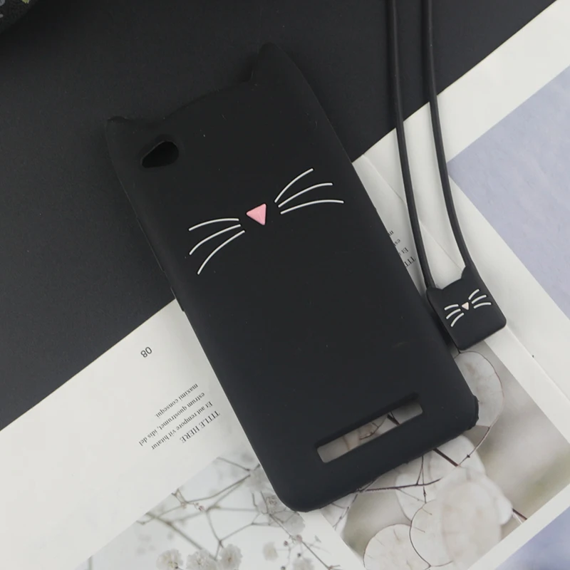 Милый 3D мультяшный силиконовый чехол для Xiaomi Redmi 5A чехол s Япония блестящая борода кошка кошечка с милыми ушками чехол для телефона - Цвет: HuxuBlack With Rope