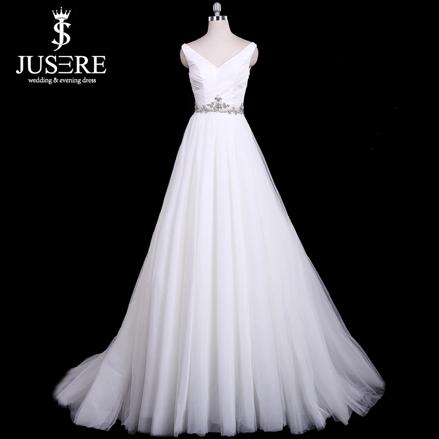 Jusere In stock Cheap A Line Tulle Bridal Dresses Crystals Waist &amp Back Wedding Fast Shipping | Свадьбы и торжества