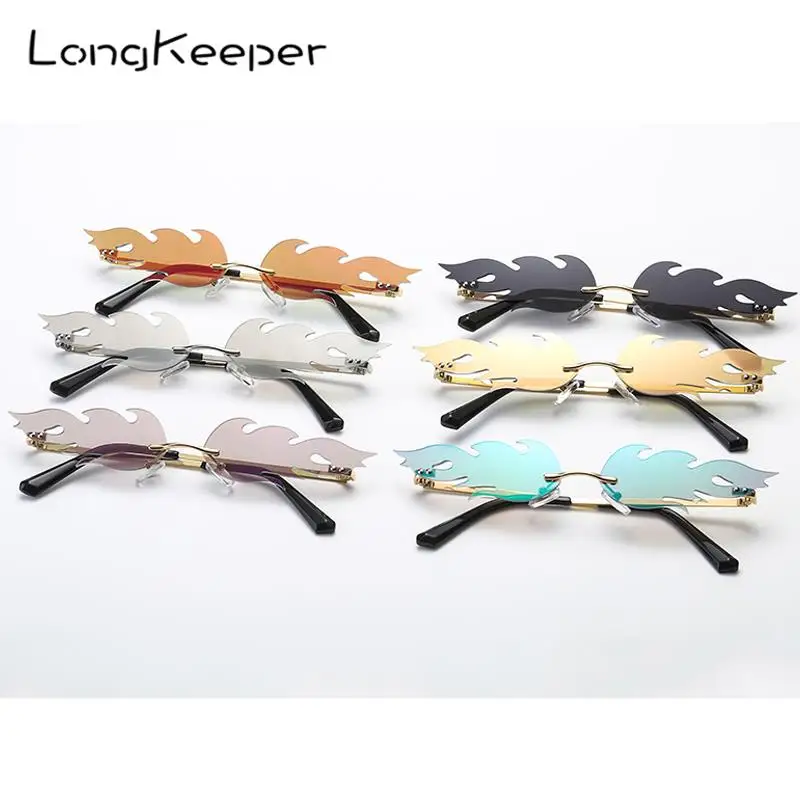 

2019 New Fashion Fire Flame Sunglasses Women Men Rimless Wave Sun Glasses Eyewear Luxury Trending Narrow Sunglasses Streetwear