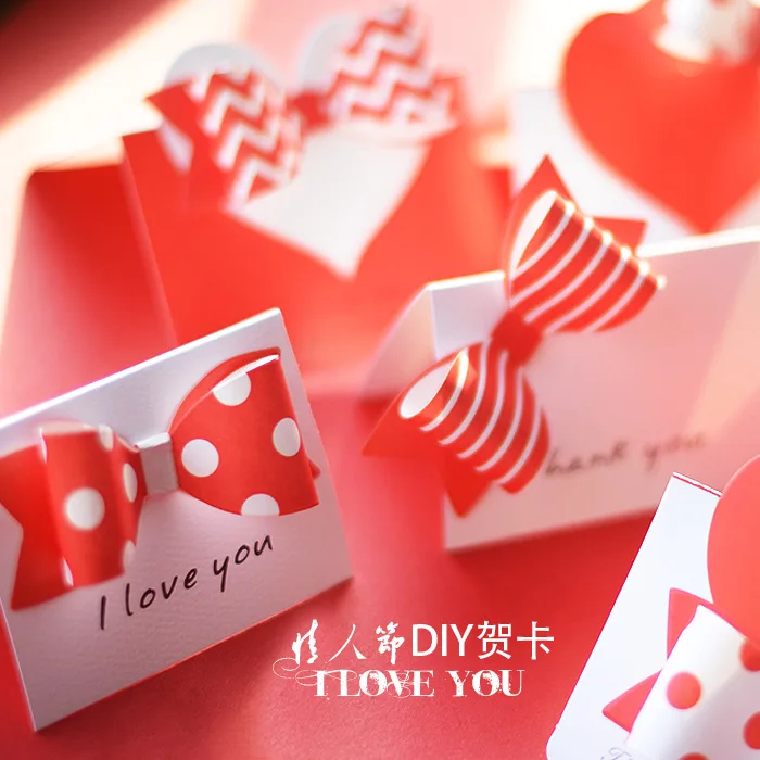 30 шт./лот простые Мультяшные открытки с сердцем креативный 3D бант