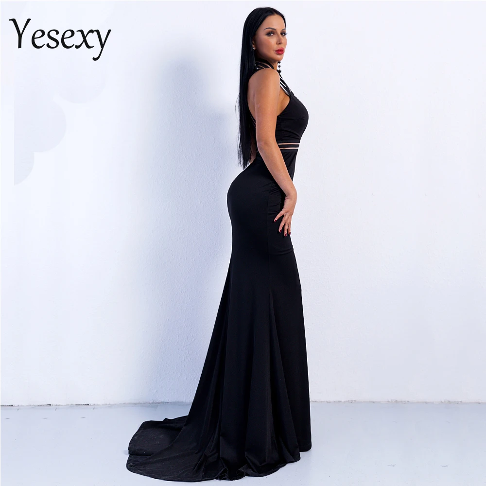 Yesexy 2019 сексуальное платье с высоким воротом открытым передом открытыми плечами