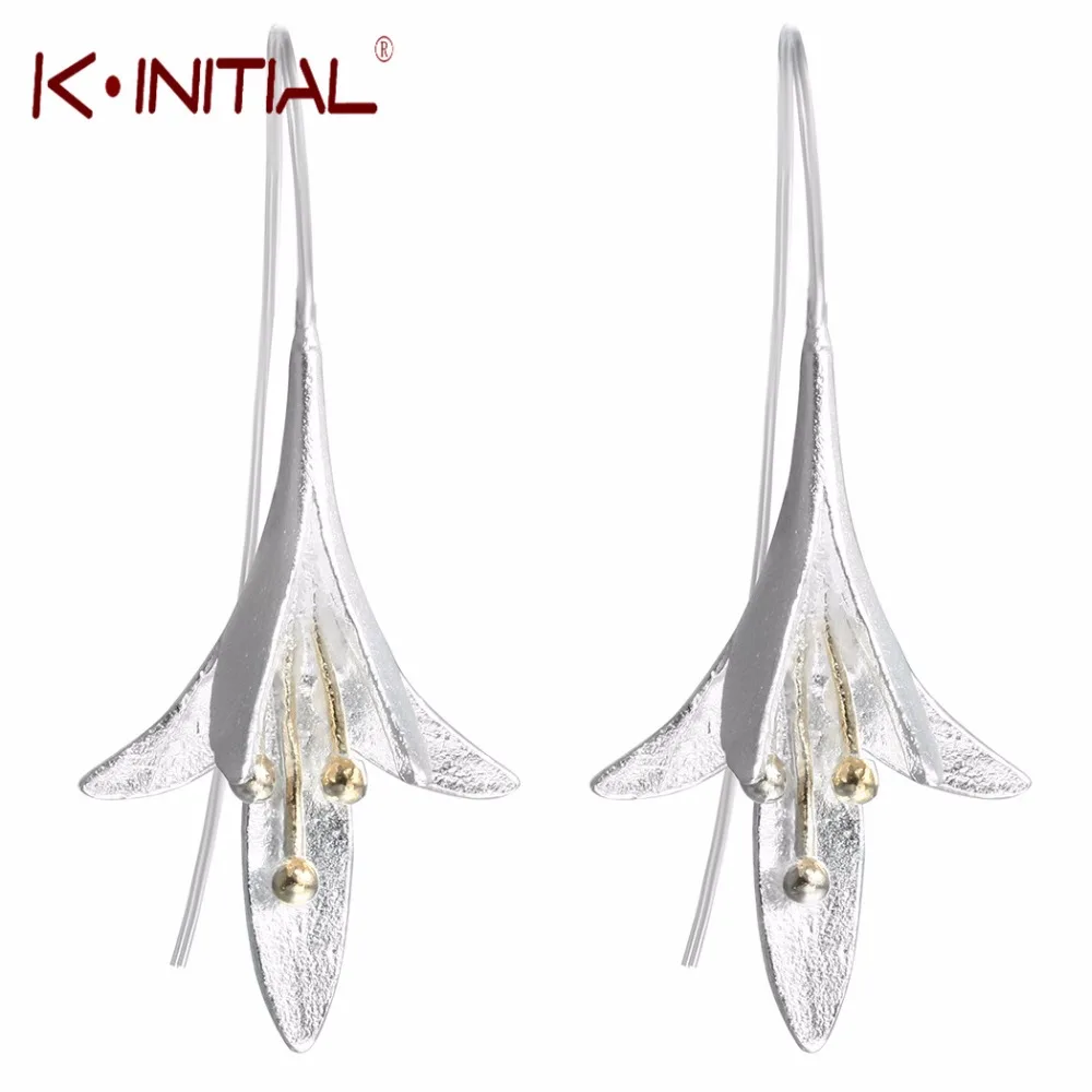 

Kinitial Silver Plated Long Flower Drop Earrings for Women Lovely Girls Christmas Gift Statement Fashion Birthday Jewelry