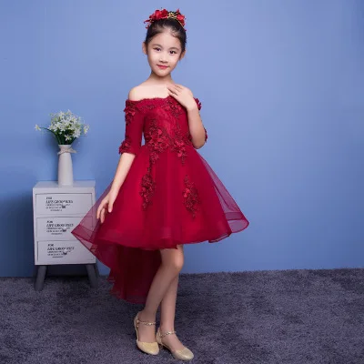 Exquisite Shouldless Appliques Flower Girl Dovetail Dress Kids Baby Teenagers Floral Princess Pageant Graduation Birthday | Детская