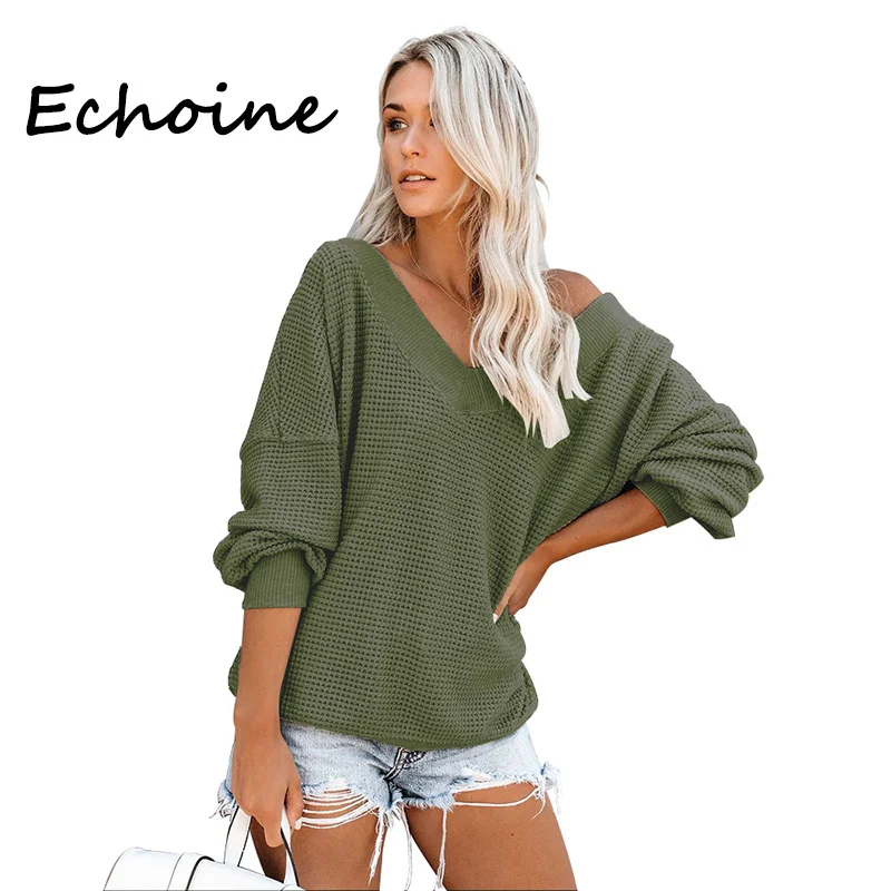 Женский свободный свитер Echoine повседневный Однотонный с открытыми плечами