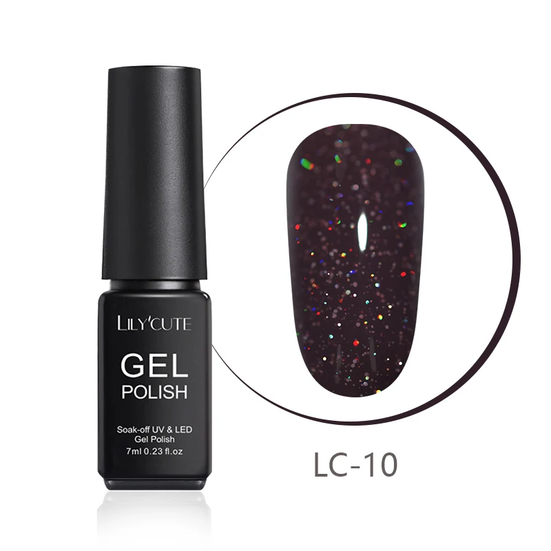 LC-10 LILYCUTE, 7 мл, блеск для ногтей, УФ-Гель-лак, блестящий, серый, фиолетовый цвета, замачивается, стойкий УФ гель для ногтей, Гель-лак - Цвет: LC-10