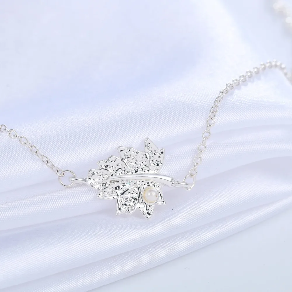 QIAMNI Handmade Jewelry Accessories Alloy Leaves Pattern Bracelet with Simulated Pearl Fashion Gift for Girls and Women | Украшения и
