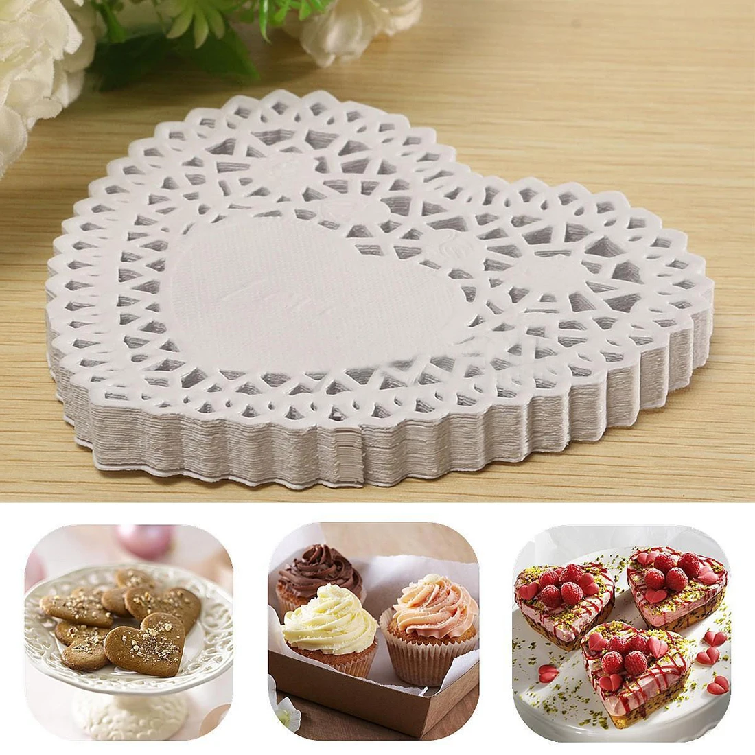 

100x 4" White Love Heart Paper Lace Doilies doily For cardmaking scrapbooking
