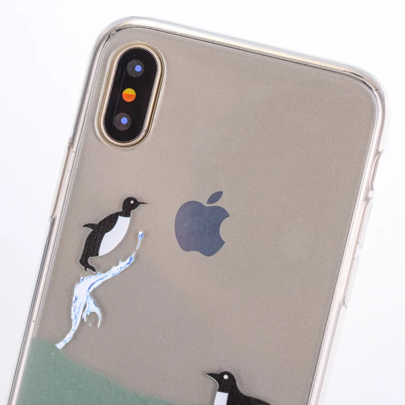 JICUIKE fashion luxury high transparent TPU soft shell penguin for iPhone X Phone case 6 6S 7 8 Plus back cover capa | Мобильные