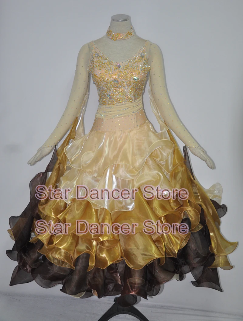 

Ballroom Competition Dance Dresses Women High Quality Long Sleeve Standard Ballroom Skirt Adult Waltz Ballroom Dancing Dress