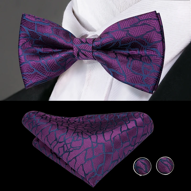 Hi Tie Классические фиолетовые галстуки бабочки для мужчин 100% шелковые