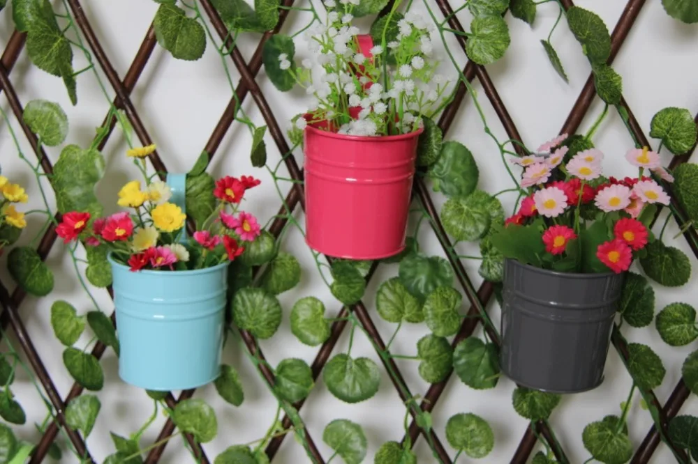 10Pcs Removable Hook Wall Fence Bonsai Flower Tub Pots Candy Color Iron Bucket Tin Garden Balcony Hanging Succulent Basket 2020 | Дом и сад