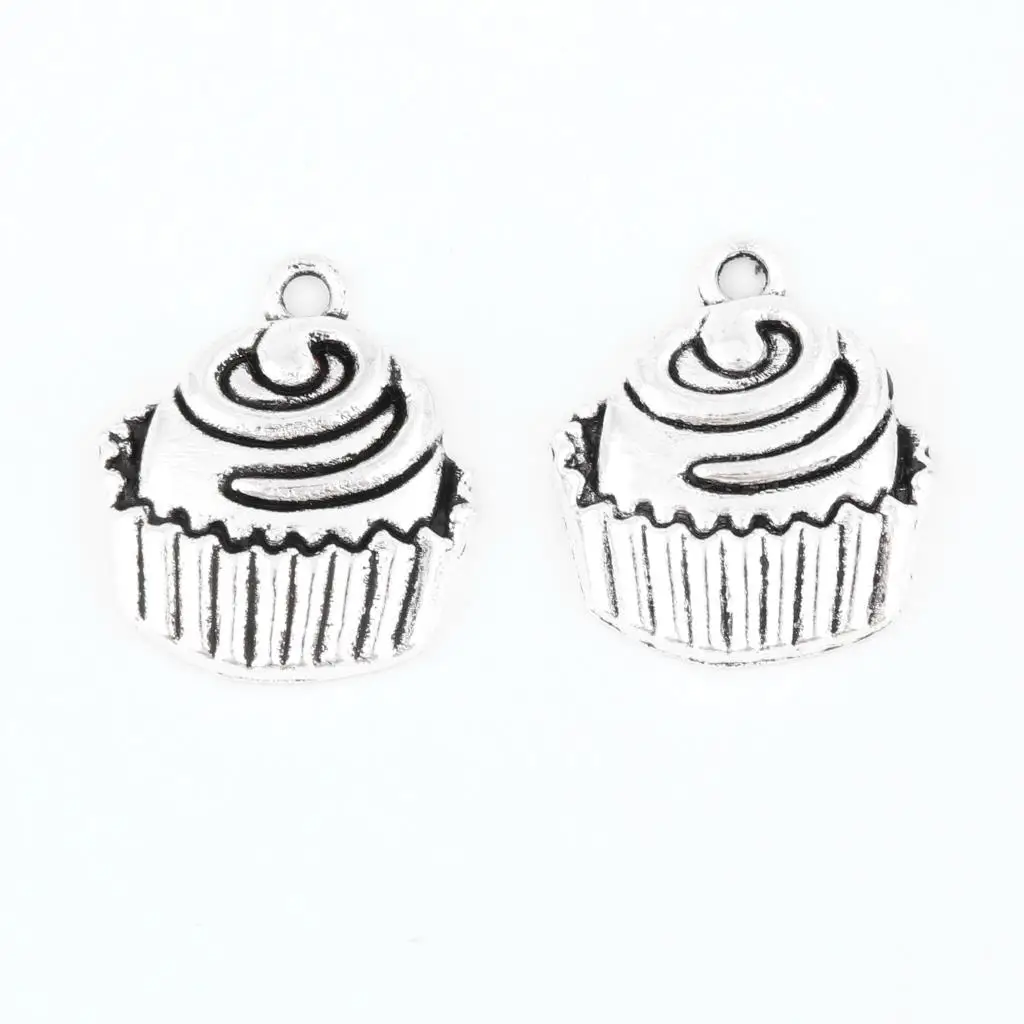 20Pcs Silver Color Exquisite Baking Cupcake Charms Making Dessert Bakers Pendnt Women Necklaces Jewelry Supplies 23X19mm A3172 | Украшения