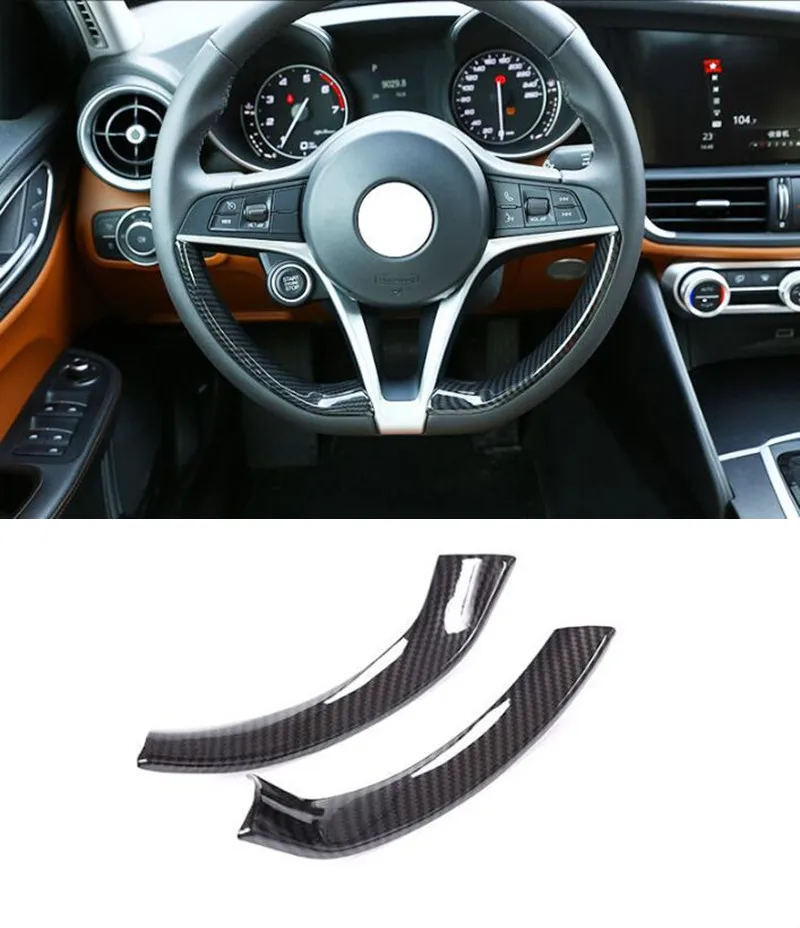 

CNORICARC Carbon fiber color Steering wheel sequins decoration cover trim 2pcs for Alfa Romeo Giulia Stelvio ABS Car styling