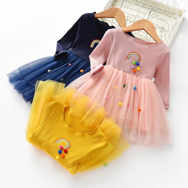 BibiCola 2020 girls fashion dress spring autumn new children long sleeve mesh party for kids cotton princess | Детская одежда и