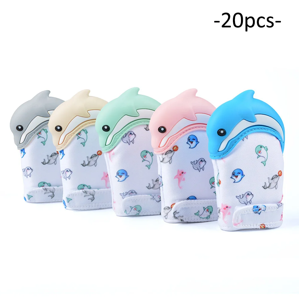 Dolphin 20PCS Силиконовый Прорезыватель для зубов, Детская соска, перчатка, Прорезыватель зубов, панда, обертка для животных, звуковая прорезыватель, перчатка, жевательные силиконовые бусины для кормления - Цвет: Dolphin 20PCS