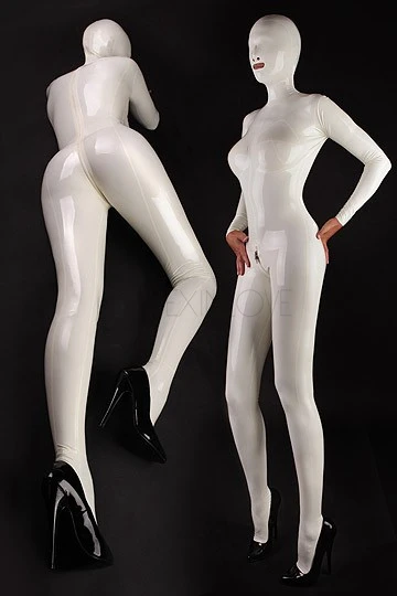 Сексуальные белые женские латексные костюмы резиновые Боди с молнией сзади
