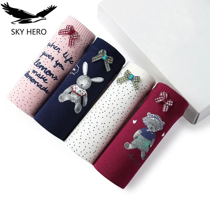 

SKYHERO 4pieces/lot 2017 Underwear women panties cotton panty sexy crotchless calzoncillos lace women's short brand briefs srj