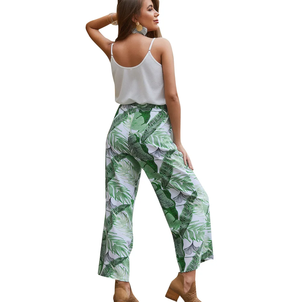 Длинные штаны с принтом и топы на бретельках Женский комплект 2 шт. летние белые