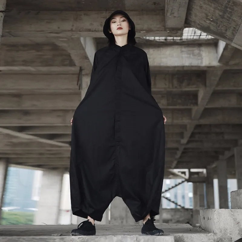 CHICEVER черный для женщин s комбинезон свободные Oversize три четверти рукав подол