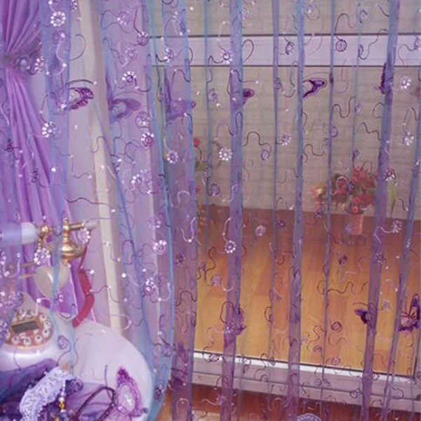 Романтическая, современная, вышитая блестками, Бабочка, деревенская, прозрачная вуаль, занавески для гостиной, спальни, кухни, фиолетовые шторы 344& 30 - Цвет: Фиолетовый