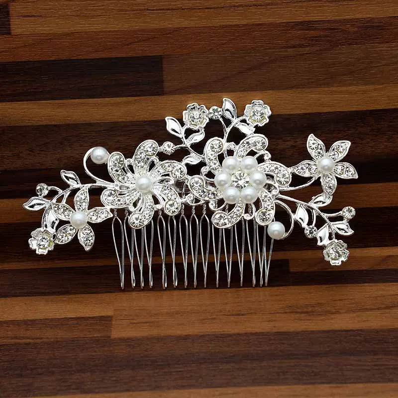 flower comb Хрустальная бабочка головной убор для невесты жемчужная расческа для волос заколка для волос цветок невесты головной убор для женщин Свадебные аксессуары - Окраска металла: flower comb