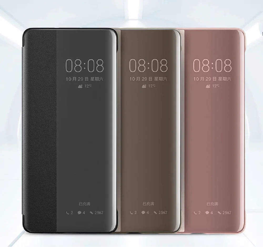 Чехол HUAWEI P30 Pro, официальный,, умный, прозрачный, флип-чехол из искусственной кожи, HUAWEI P30, роскошное покрытие для чехла, зеркальное, оконное покрытие