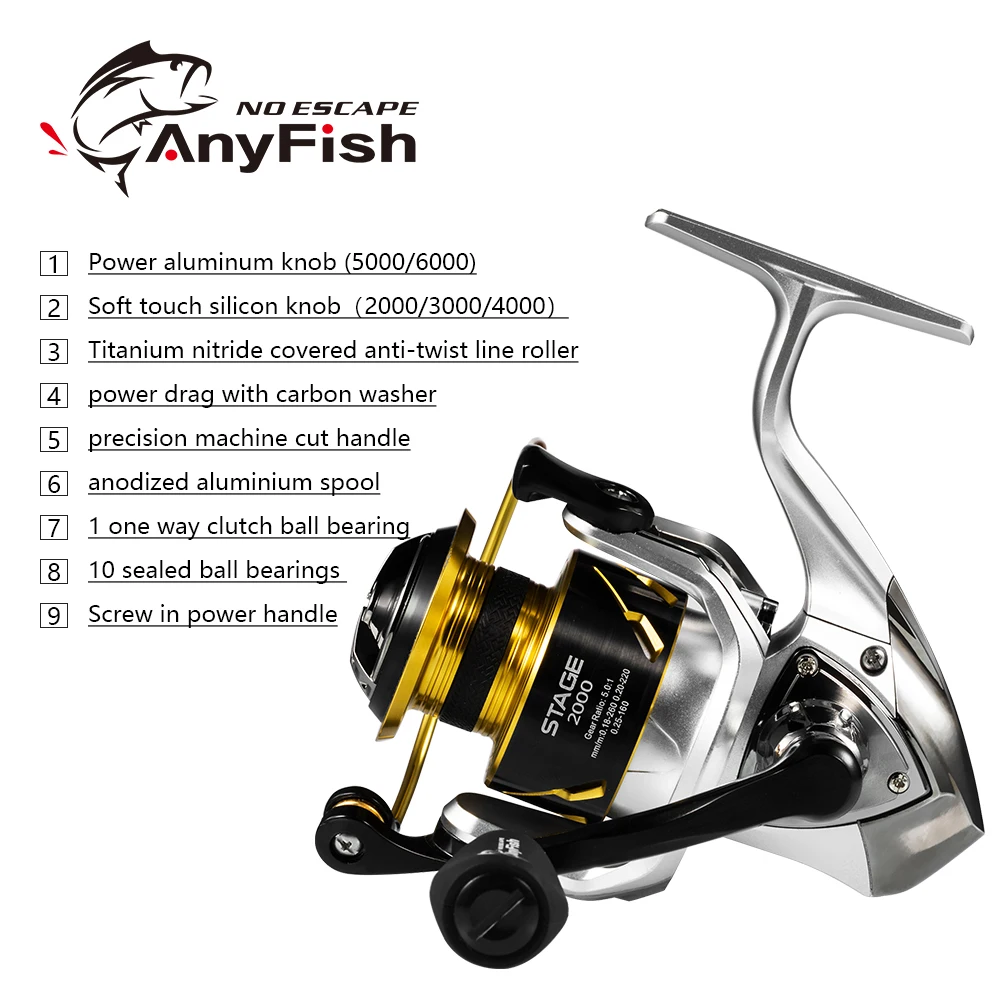Рыболовная катушка для спиннинга Anyfish 10 + 1 шарикоподшипников Максимальная