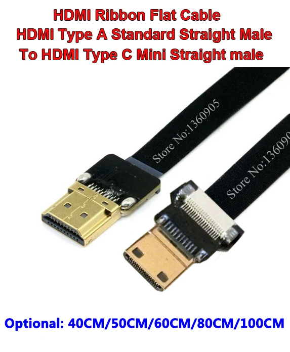 

Плоский кабель HDMI 40 см/50 см/60 см/80 см/1 м, стандартный прямой и прямой типа «папа» к мини-папе типа C, мягкий кабель FPV
