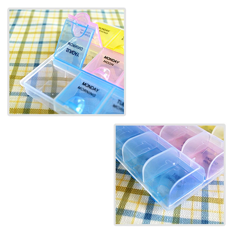 Прозрачная цветная пустая пластиковая коробка органайзер для таблеток лекарств