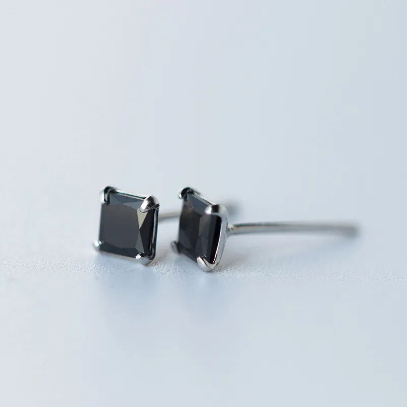 

Daisies One Piece 2018 New Fashion Women's S925 Square Black Bright Stone Earrings Stude Eatrrings For Birthday Gift
