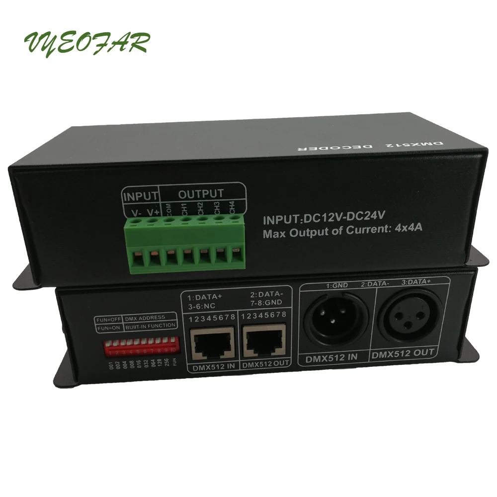 4CH DC12-24V светодиодный RGBW DMX512 декодер светодиодный DMX контроллер, RGB светодиодный DMX512 декодер 4 канала* 4A для Светодиодные ленты свет Применение