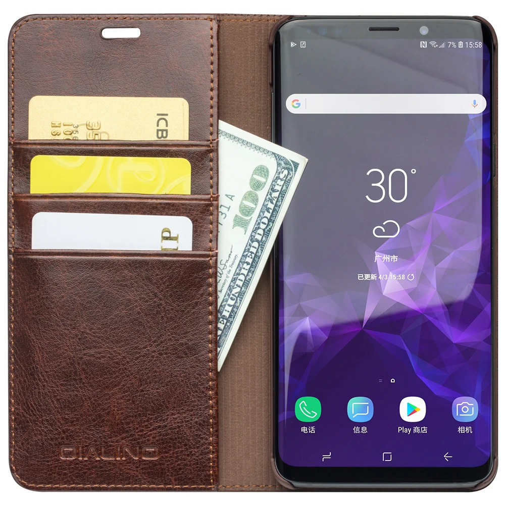 Чехол QIALINO из натуральной кожи с откидной крышкой для Samsung Galaxy S9 Plus кошелек