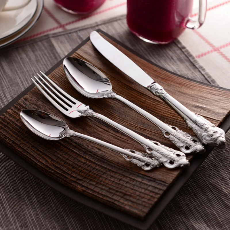 4 шт./компл. роскошные серебряные столовые приборы набор Ретро Винтажные Столовые