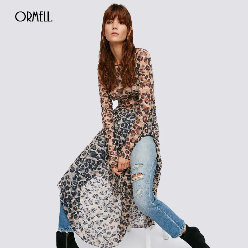 Женское кружевное платье макси ormelll асимметричное пляжное с леопардовым принтом