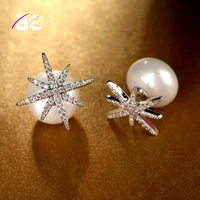 be 8 cute new romantic star shape aaa cz pearl stud earrings for women fashion jewelry bijoux femme e643