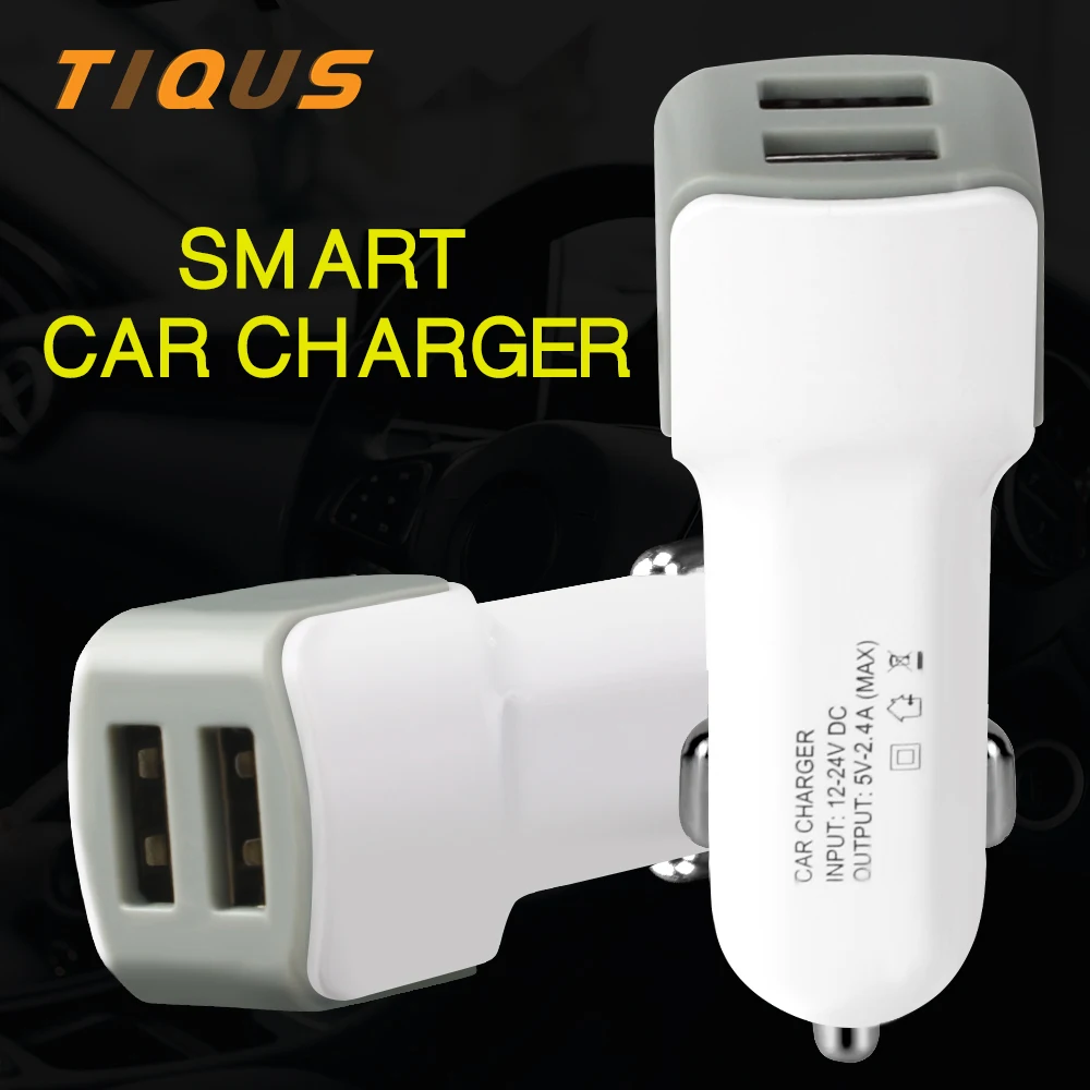 TIQUS USB Автомобильное зарядное устройство для телефона 5V 2.4A двойной микро Тип