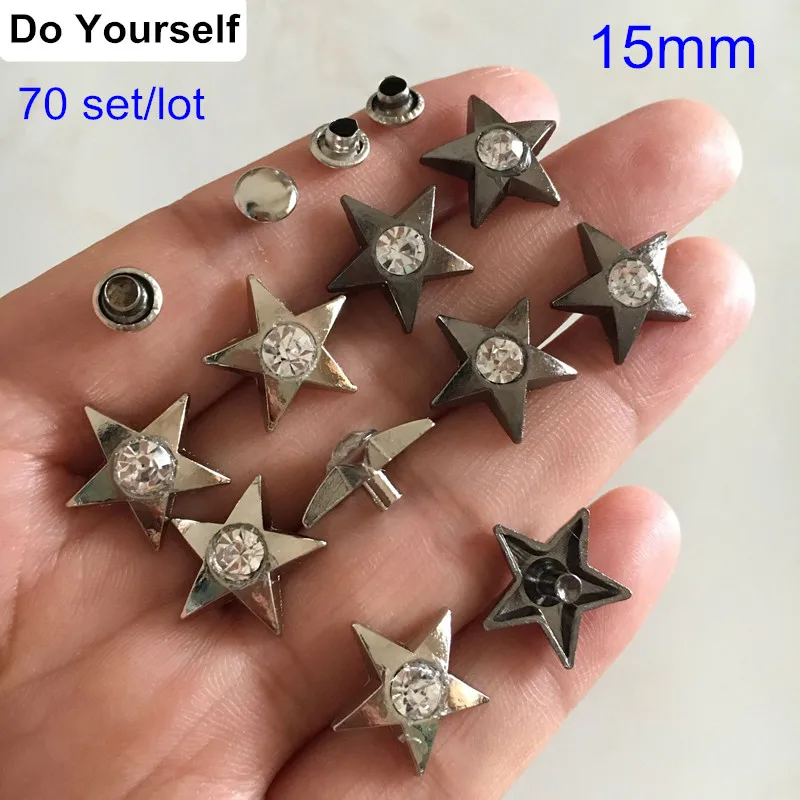 70 комплектов цинкового сплава звезды наклепки 15 мм звезда заклепки с прозрачными