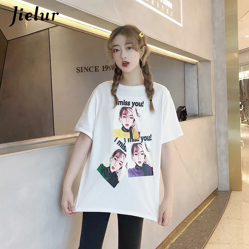 Jielur фиолетовый летняя футболка Для женщин Прохладный Девушки печатными буквами
