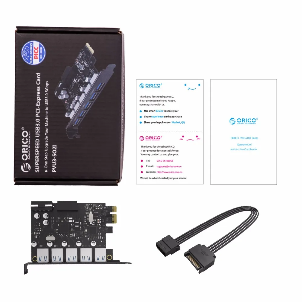 ORICO расширения PCI-E открытка 5 Порты USB 3,0 PCI Express карты 5 Гбит/с, совместимый для Windows XP Linux с 4 pin Мощность шнур