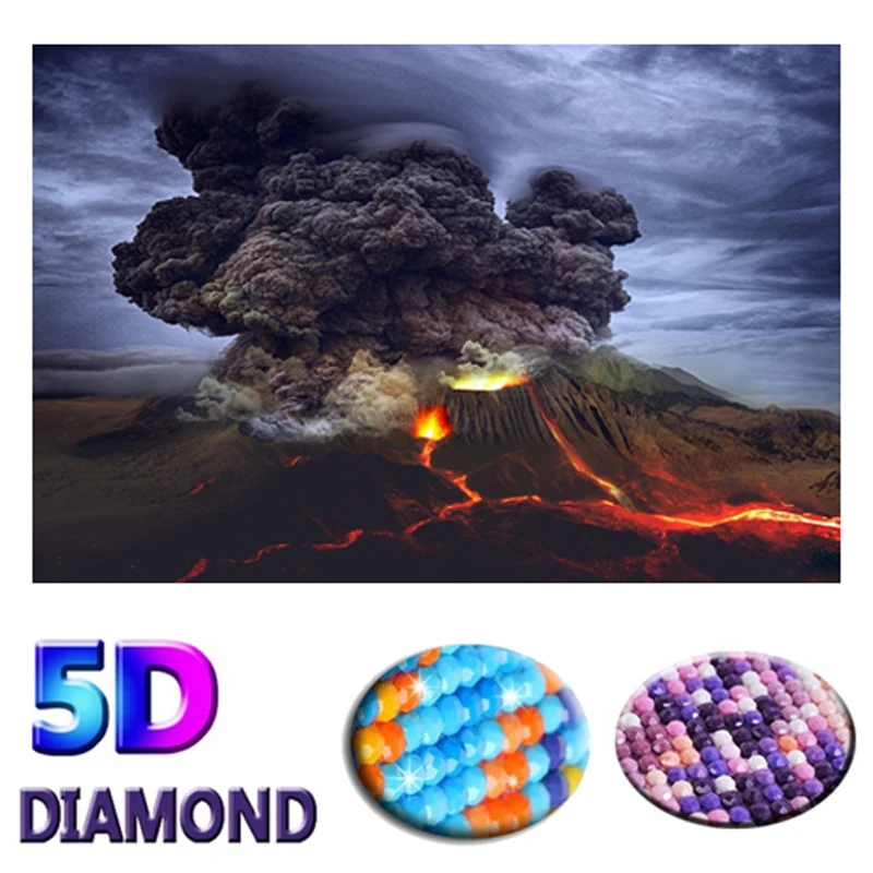 5D diy круглая Алмазная картина извержение вулкана Пейзаж Вышивка крестиком