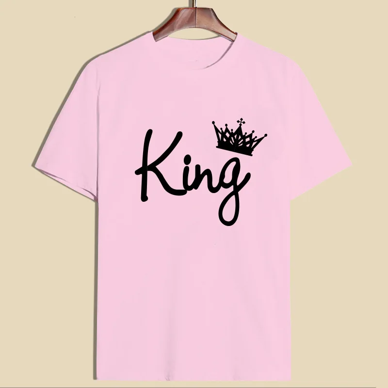 Футболка King queen для мужчин и женщин топы пары одежда с принтом короны хлопок