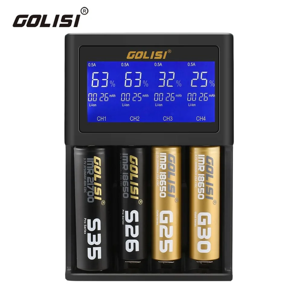 Golisi S4 2.0A интеллигентая(ый) ЖК-дисплей Батарея Зарядное устройство для батарей Li-Ion(литий-ионных) Ni-Cd Ni-md 26650 18650 20700 21700 AA AAA Перезаряжаемые мА/ч. аккумулятор
