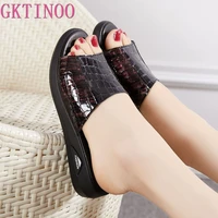 gktinoo women slippers genuine leather shoes casual slides women summer shoes solid mother shoes wedges flip flops