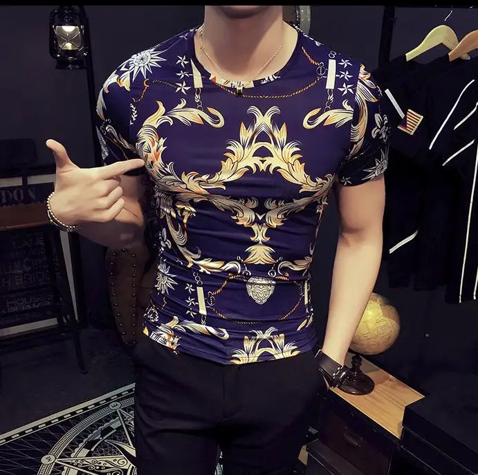 Luxury Men's Summer Rayon Silk T Shirt Fashion Floral Print Slim T-Shirts Short Sleeve O-Neck Tee Soft Thin Shirts For Men | Мужская